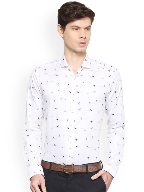 

SIMON CARTER LONDON Men White Slim Fit Printed Semiformal Shirt