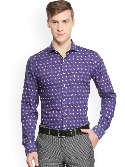 

SIMON CARTER LONDON Men Purple & Blue Slim Fit Printed Party Shirt