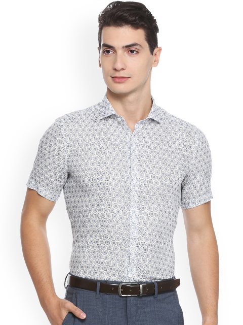 

SIMON CARTER LONDON Men White Slim Fit Printed Semiformal Shirt