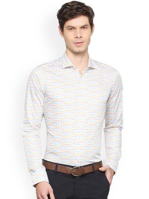 

SIMON CARTER LONDON Men White & Blue Slim Fit Printed Semiformal Shirt