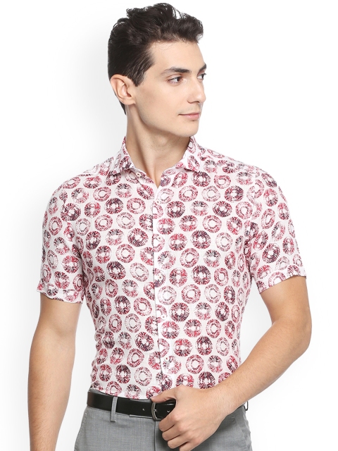 

SIMON CARTER LONDON Men Red & White Slim Fit Printed Semiformal Linen Shirt