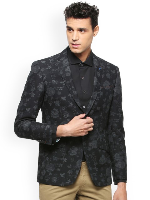 

SIMON CARTER LONDON Black Floral Print Slim Fit Single-Breasted Blazer