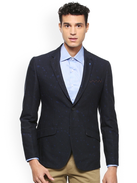 

SIMON CARTER LONDON Navy Printed Slim Fit Single-Breasted Blazer, Navy blue