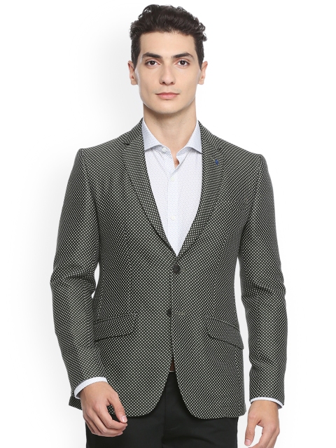 

SIMON CARTER LONDON Olive Brown Polka Dot Print Slim Fit Single-Breasted Blazer