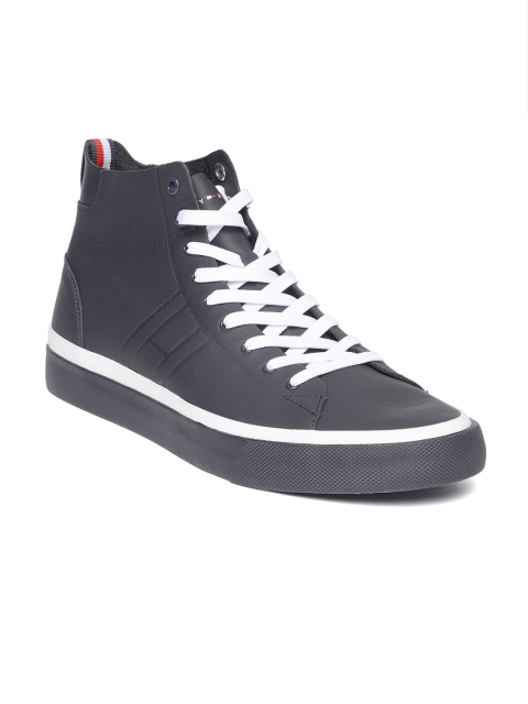 

Tommy Hilfiger Men Navy Blue Leather Mid-Top Sneakers