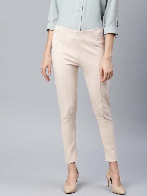 W Women Beige Solid Regular Fit Treggings