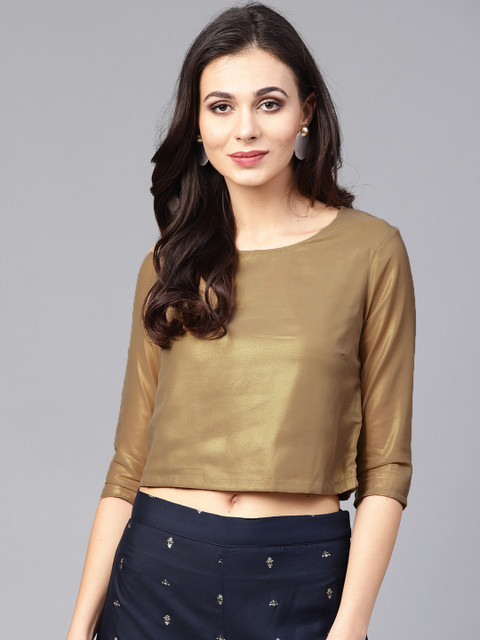 

W Women Beige Solid Sheen Crop Top