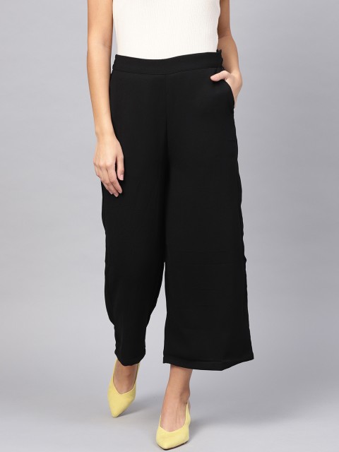 

W Women Black Straight Solid Cropped Palazzos
