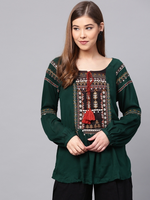 

W Women Green Embroidered Top