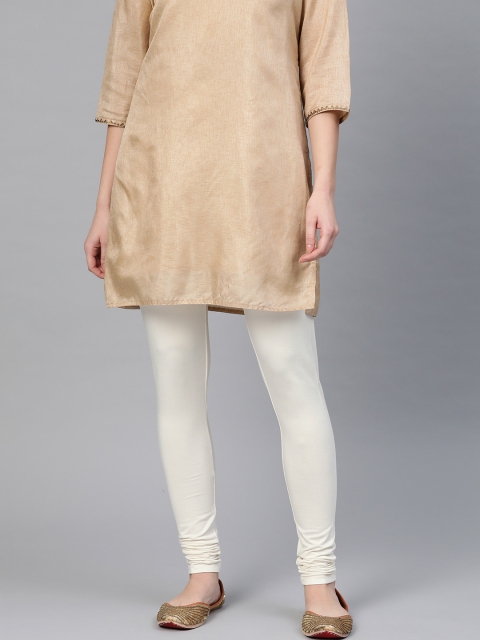 

Wishful by W Women Off White Solid Churidar Leggings