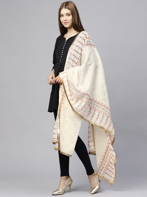 

W Off-White & Golden Printed Dupatta