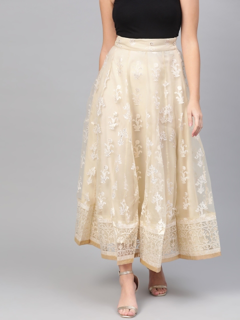 

Wishful by W Women Off-White & Golden Printed Flared Maxi Skirt