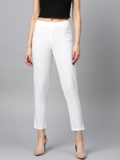 

W Women White Regular Fit Solid Cropped Trousers