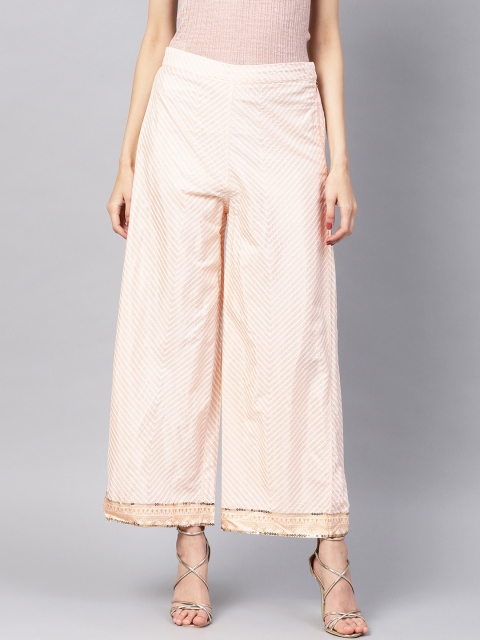 

W Women Pink & White Printed Wide Leg Palazzos