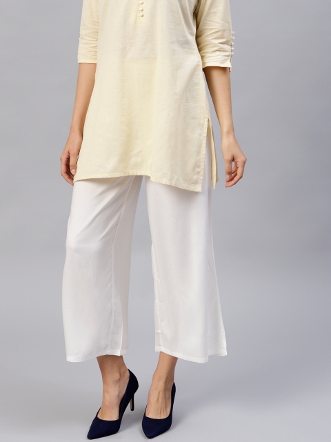 

W Women White Solid Wide Leg Palazzos