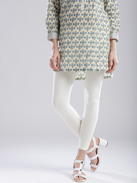

W Women Off-White Solid Ankle-Length Leggings