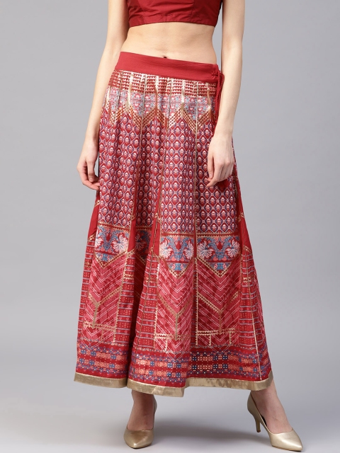 

W Maroon & Golden Printed Maxi Flared Skirt