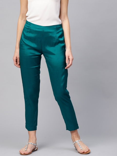 

W Women Teal Green Regular Fit Solid Cropped Trousers