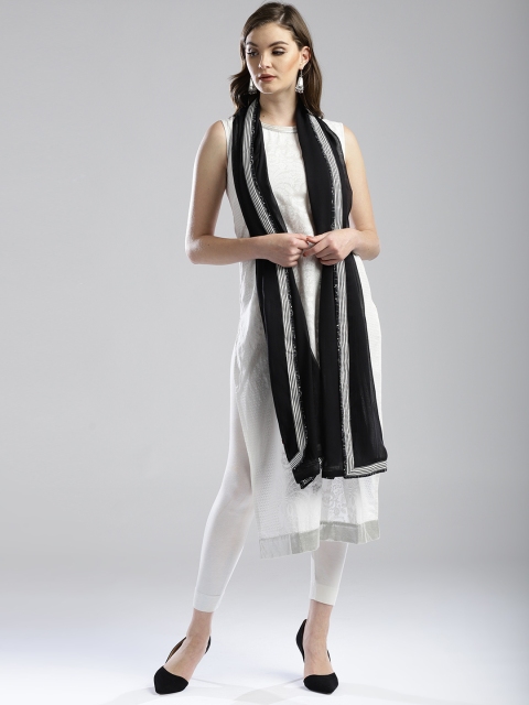 

W Black & White Solid Dupatta