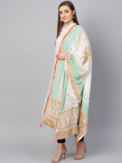 

WISHFUL by W Women Green & White Printed Dupatta