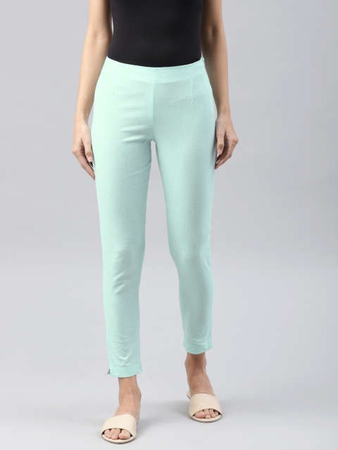 

W Women Sea Green Tapered Fit Solid Cropped Cigarette Trousers