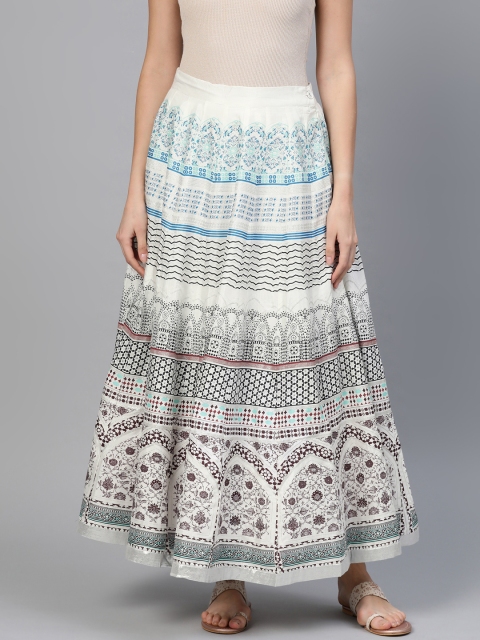 

WISHFUL by W Women White & Black Printed Flared Maxi Skirt