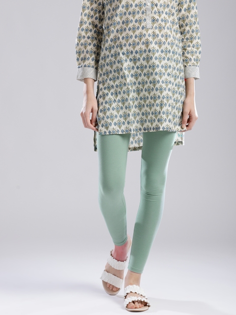 

W Women Sea Green Solid Ankle-Length Leggings
