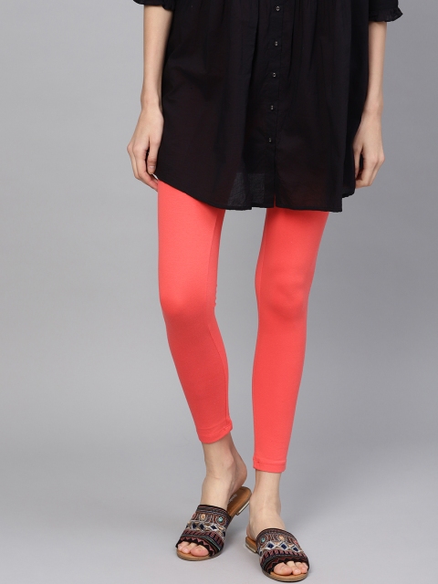 

W Women Coral Orange Solid Ankle-Length Leggings