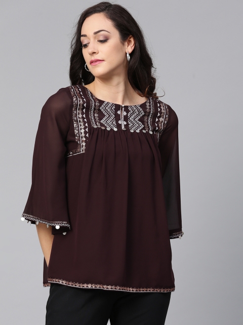 

W Women Burgundy Solid A-Line Top