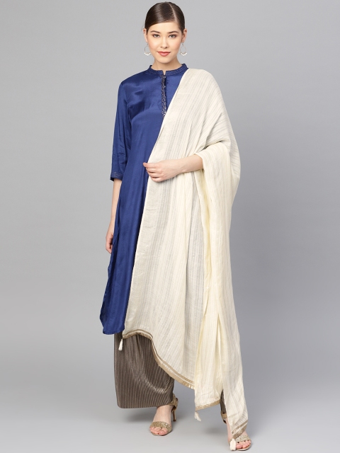 

W Off-White & Golden Striped Dupatta