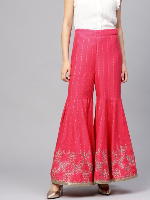 

W Women Pink & Golden Printed Flared Sharara