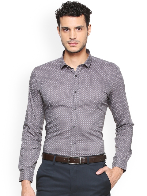 

V Dot Men Grey Slim Fit Printed Semiformal Shirt