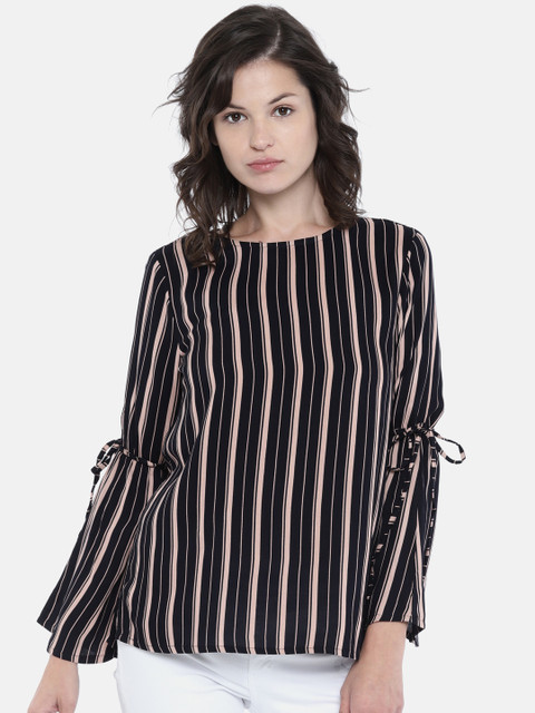 

Fame Forever by Lifestyle Women Black & Peach-Coloured Striped Top