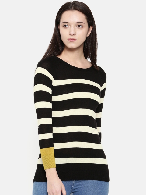 

Fame Forever by Lifestyle Women Black & Off-White Striped Pullover