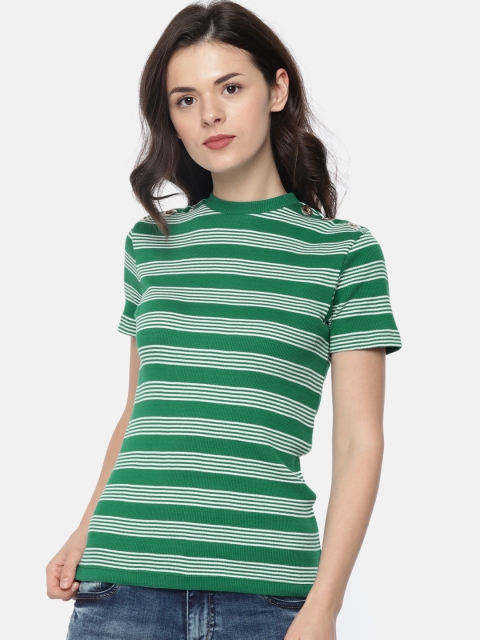 

Fame Forever by Lifestyle Women Green & White Striped Top