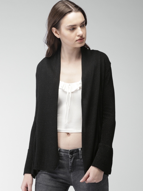 

Bossini Black Solid Open Front Shrug