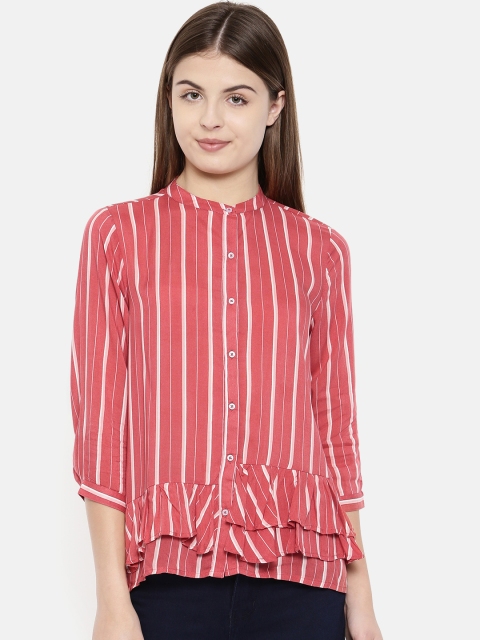 

Fame Forever by Lifestyle Women Rust Striped Shirt Style Top