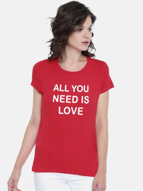 

Fame Forever by Lifestyle Women Red Printed Round Neck T-shirt