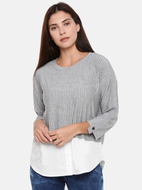 

Fame Forever by Lifestyle Women Grey & White Striped Regular Top