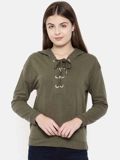 

Fame Forever by Lifestyle Women Olive Green Solid Hooded Sweatshirt