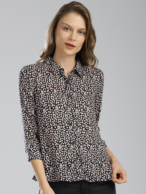 

Bossini Women Black Printed Shirt Style Top