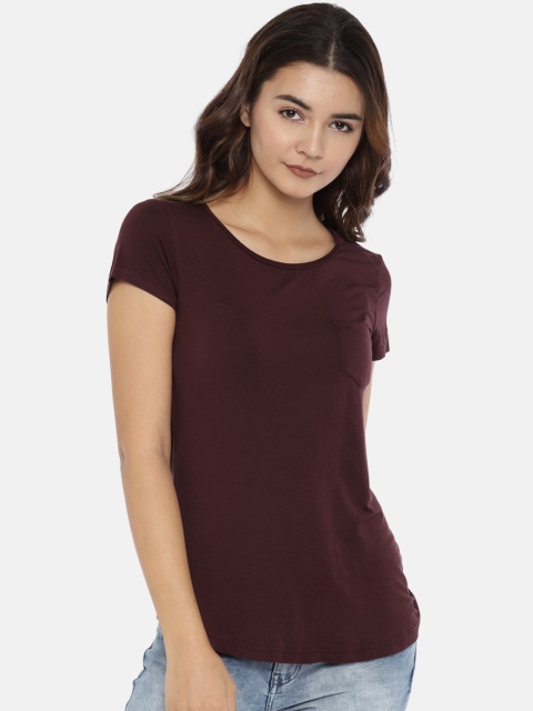 

Fame Forever by Lifestyle Women Burgundy Solid Round Neck T-shirt