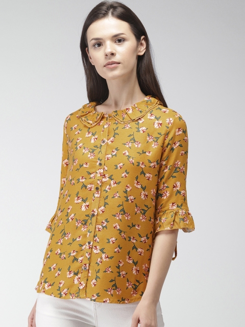 

Bossini Women Mustard Printed Shirt Style Top