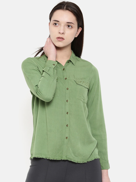 

Fame Forever by Lifestyle Women Green Regular Fit Solid Casual Shirt