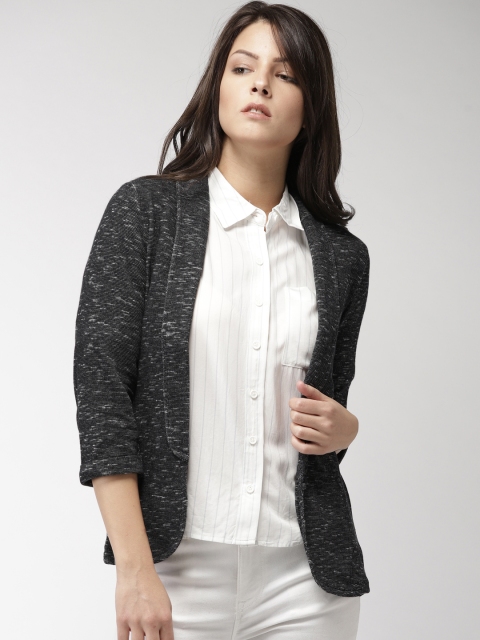 

Bossini Women Black Self Design Open Front Jacket