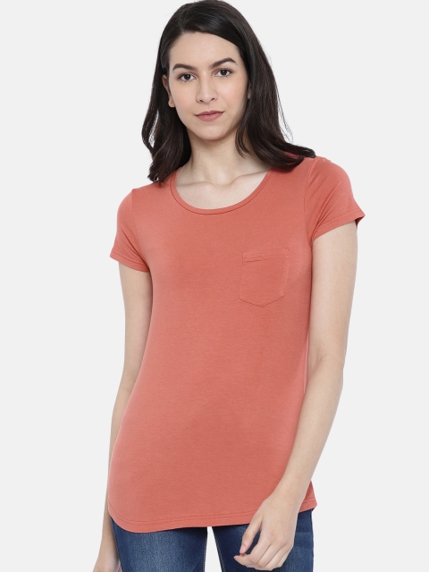 Fame Forever by Lifestyle Women Rust Brown Solid Round Neck T-shirt
