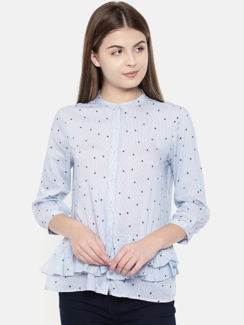 

Fame Forever by Lifestyle Women Blue Striped Shirt Style Top