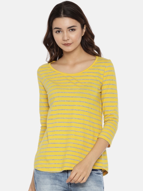 

Fame Forever by Lifestyle Women Mustard Striped Round Neck T-shirt