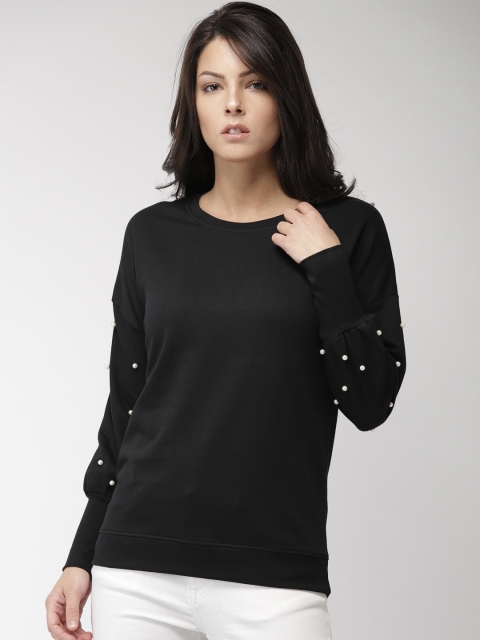 

Bossini Women Black Solid Embellished Sweatshirt