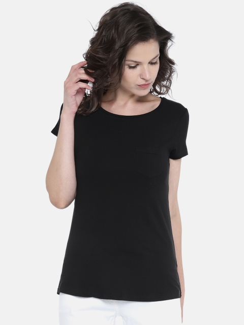 

Fame Forever by Lifestyle Women Black Solid Round Neck T-shirt